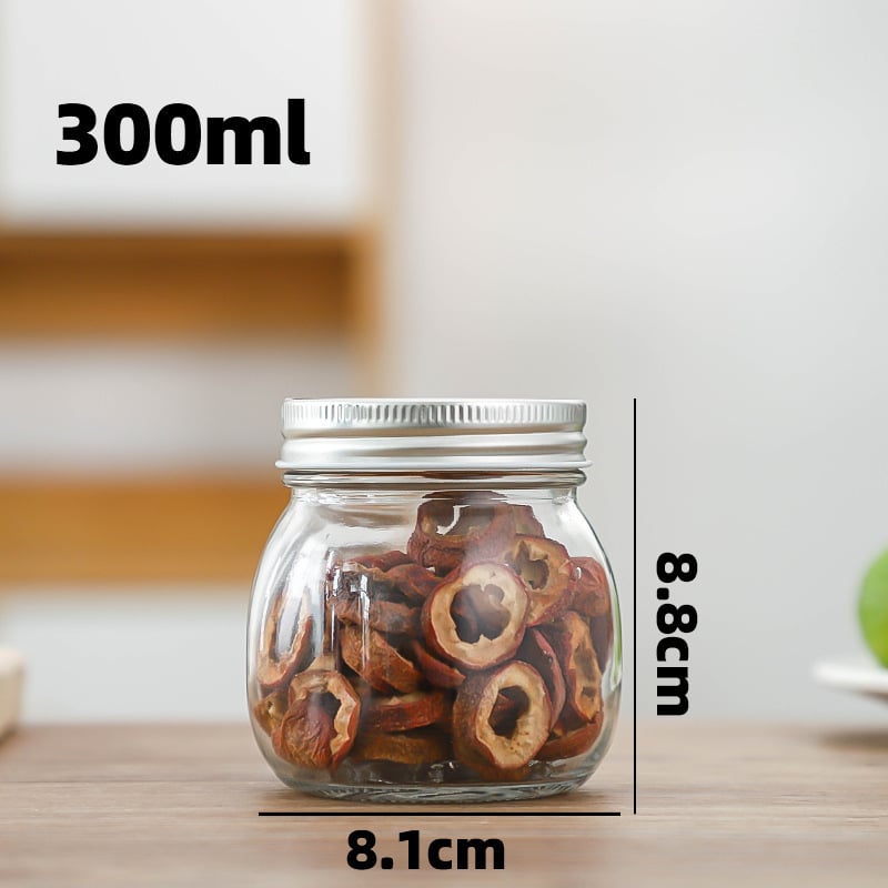 Prozirna staklena posuda za skladištenje sa zaptivnim poklopcem, okrugla posuda s visokim poklopcem, zapremina 301–500 ml, nordičkog stila, pogodna za med, džem i čili umak.