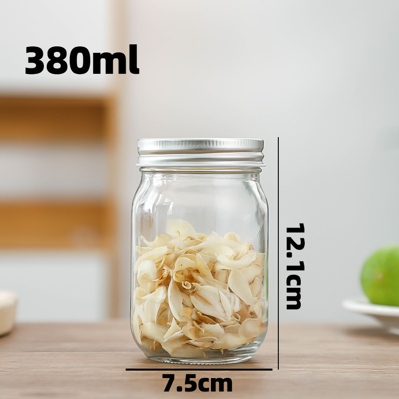 Prozirna staklena posuda za skladištenje sa zaptivnim poklopcem, okrugla posuda s visokim poklopcem, zapremina 301–500 ml, nordičkog stila, pogodna za med, džem i čili umak.