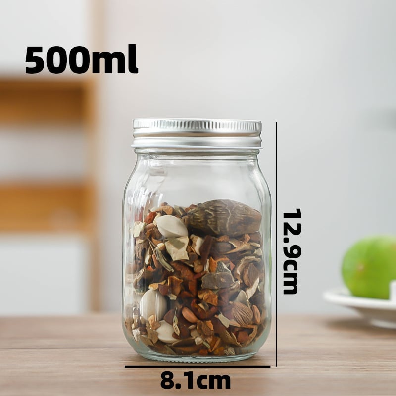 Prozirna staklena posuda za skladištenje sa zaptivnim poklopcem, okrugla posuda s visokim poklopcem, zapremina 301–500 ml, nordičkog stila, pogodna za med, džem i čili umak.