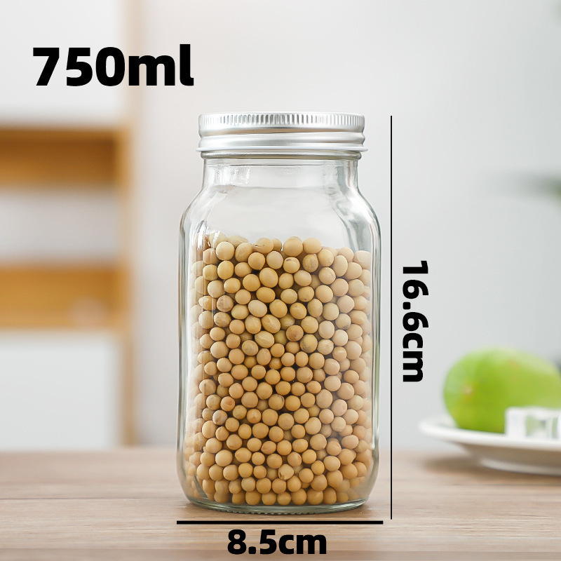 Prozirna staklena posuda za skladištenje sa zaptivnim poklopcem, okrugla posuda s visokim poklopcem, zapremina 301–500 ml, nordičkog stila, pogodna za med, džem i čili umak.