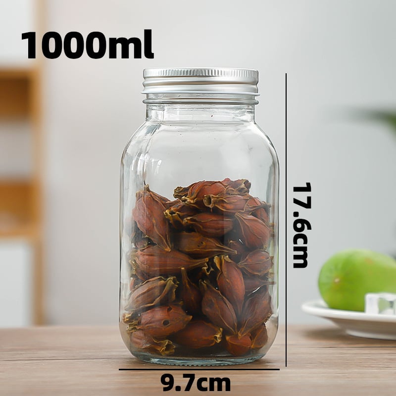 Prozirna staklena posuda za skladištenje sa zaptivnim poklopcem, okrugla posuda s visokim poklopcem, zapremina 301–500 ml, nordičkog stila, pogodna za med, džem i čili umak.