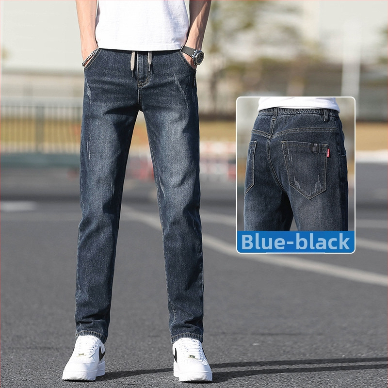 Romon nyári férfi farmernadrág, slim fit, egyenes szár, elasztikus derék, casual hosszú nadrág, tavasz–ősz