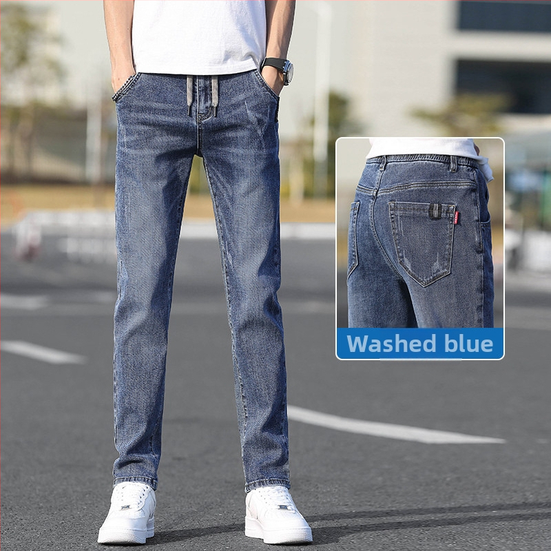 Romon nyári férfi farmernadrág, slim fit, egyenes szár, elasztikus derék, casual hosszú nadrág, tavasz–ősz
