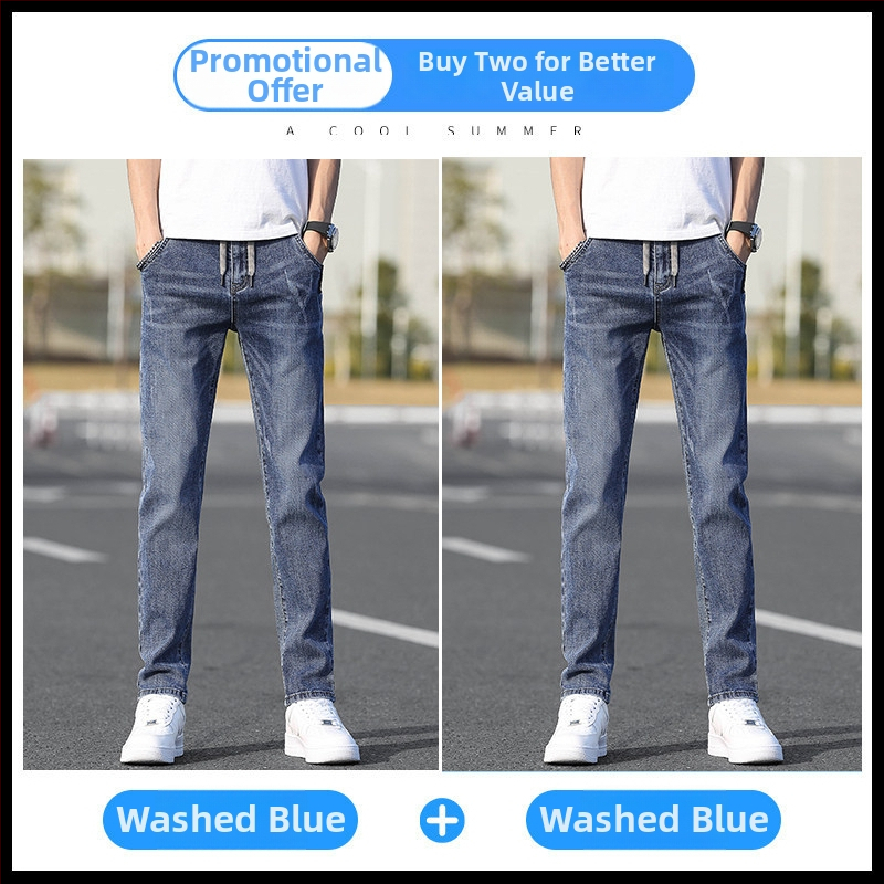 Romon nyári férfi farmernadrág, slim fit, egyenes szár, elasztikus derék, casual hosszú nadrág, tavasz–ősz