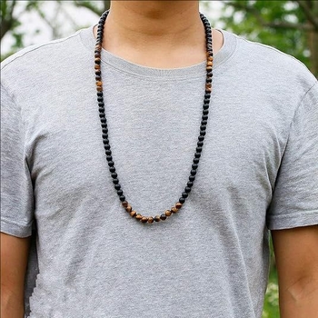 Dugački muški ogrlica od prirodnog tigrovog oka, 8 mm, ručna izrada, geometrijski stil, duljina 81 cm i više