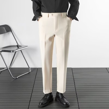 Muške crne casual hlače za poslovni stil, uski ravni kroj, karirani uzorak