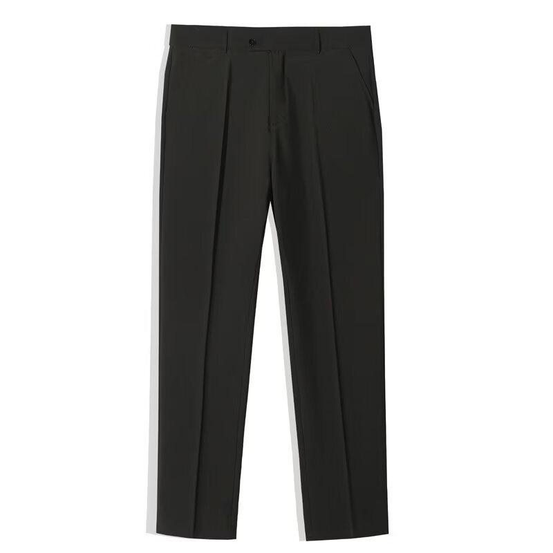 Muške crne casual hlače za poslovni stil, uski ravni kroj, karirani uzorak