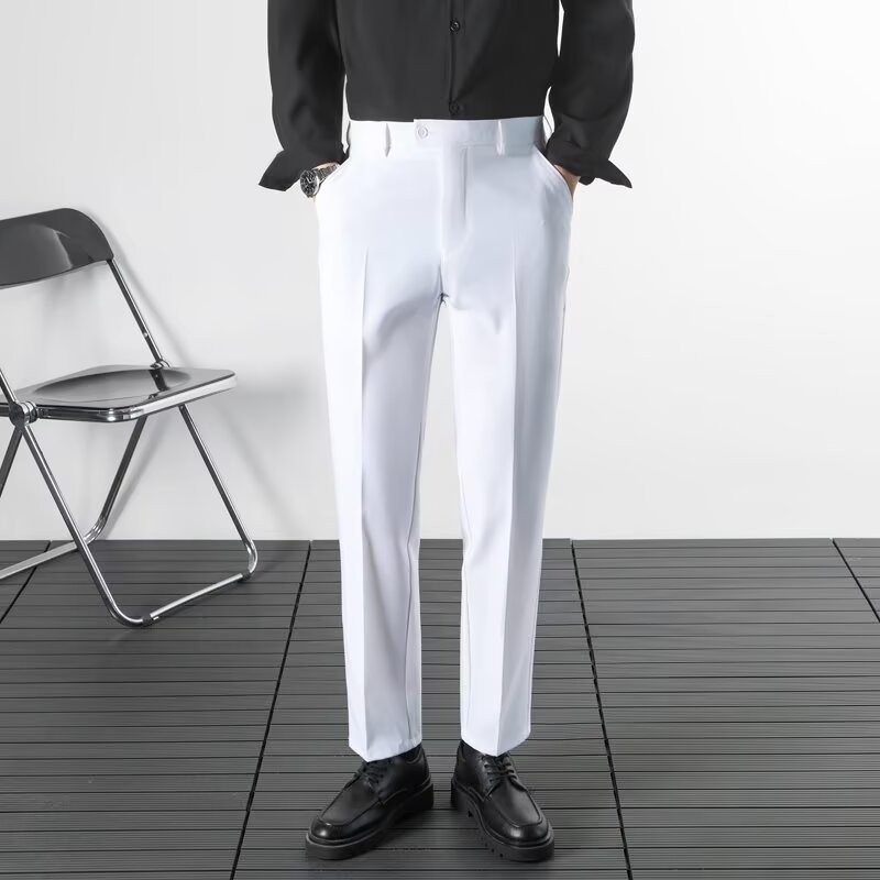 Muške crne casual hlače za poslovni stil, uski ravni kroj, karirani uzorak