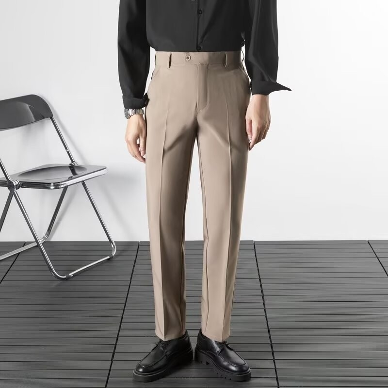 Muške crne casual hlače za poslovni stil, uski ravni kroj, karirani uzorak
