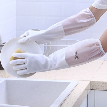 Bijele prozirne produžene latex rukavice za kućno čišćenje, vodootporne, paket od 200 komada