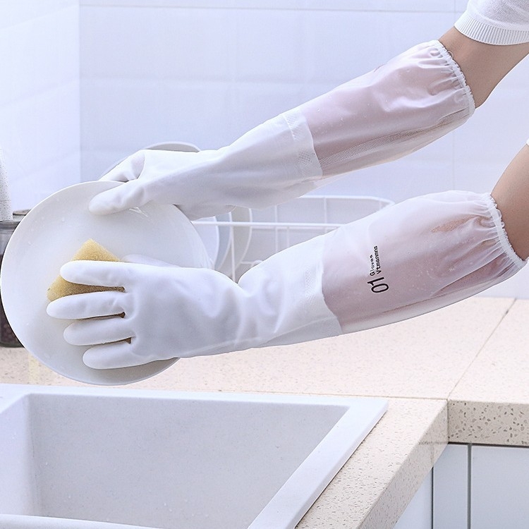 Bijele prozirne produžene latex rukavice za kućno čišćenje, vodootporne, paket od 200 komada