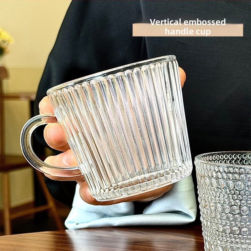 Staklena čaša s držkom za kućnu upotrebu, čaša za doručak s reljefnim dizajnom, elegantna šalica za kavu, dar