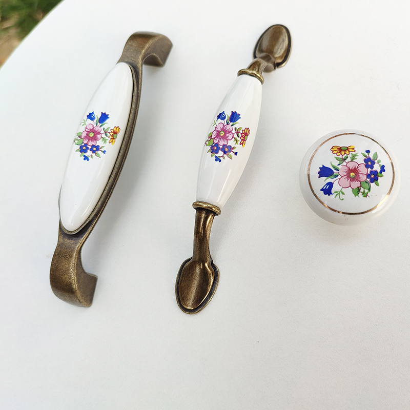 Keramička ručka Orchid za kuhinjske ormariće i garderobne ormare, retro novi kineski stil