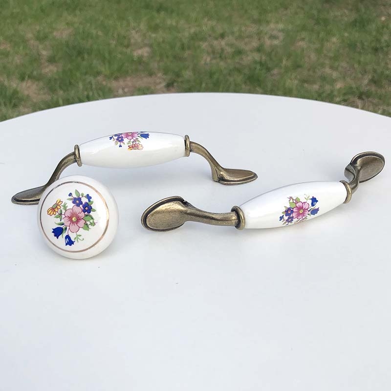 Keramička ručka Orchid za kuhinjske ormariće i garderobne ormare, retro novi kineski stil