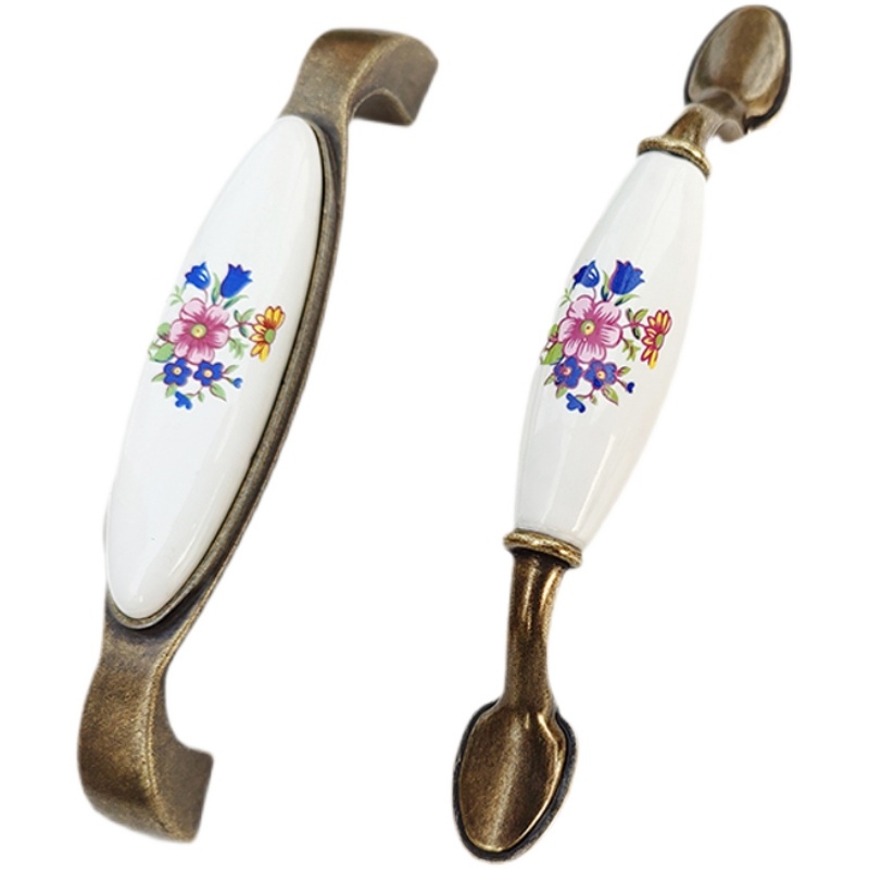 Keramička ručka Orchid za kuhinjske ormariće i garderobne ormare, retro novi kineski stil