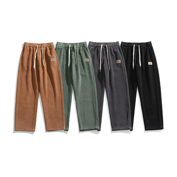 Muške hlače corduroy, američki retro stil, jednofarbne ravne krojene, opuštene široke siluete, gradski stil, fleece podstava za toplinu