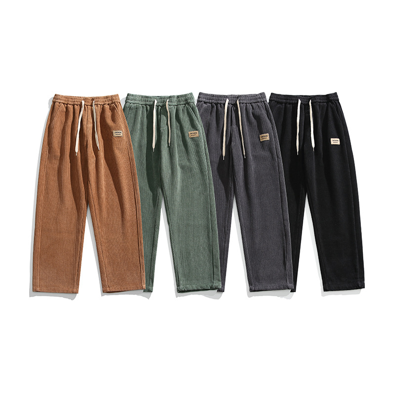 Muške hlače corduroy, američki retro stil, jednofarbne ravne krojene, opuštene široke siluete, gradski stil, fleece podstava za toplinu