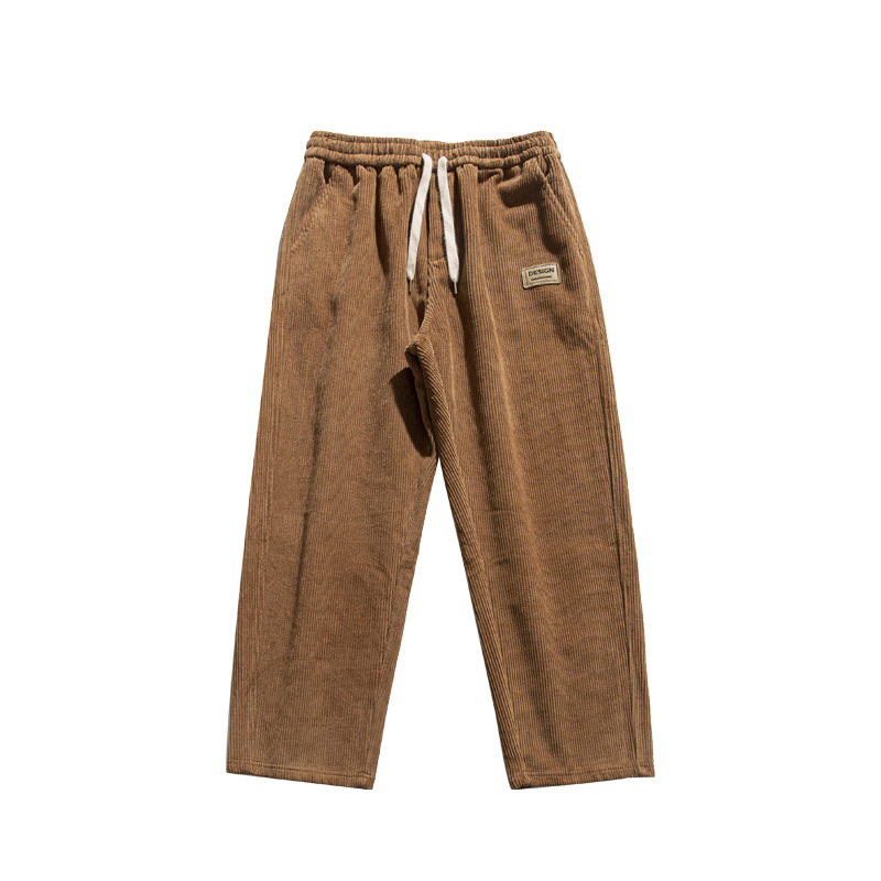 Muške hlače corduroy, američki retro stil, jednofarbne ravne krojene, opuštene široke siluete, gradski stil, fleece podstava za toplinu