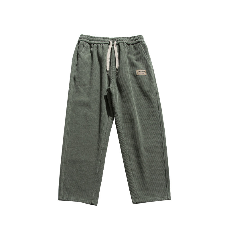 Muške hlače corduroy, američki retro stil, jednofarbne ravne krojene, opuštene široke siluete, gradski stil, fleece podstava za toplinu