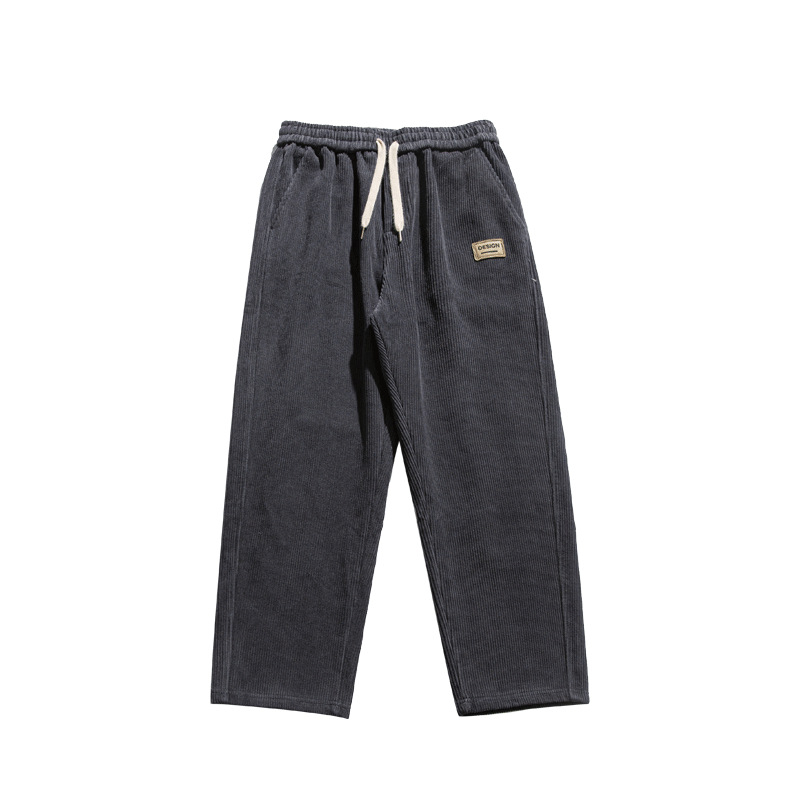 Muške hlače corduroy, američki retro stil, jednofarbne ravne krojene, opuštene široke siluete, gradski stil, fleece podstava za toplinu
