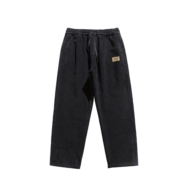 Muške hlače corduroy, američki retro stil, jednofarbne ravne krojene, opuštene široke siluete, gradski stil, fleece podstava za toplinu