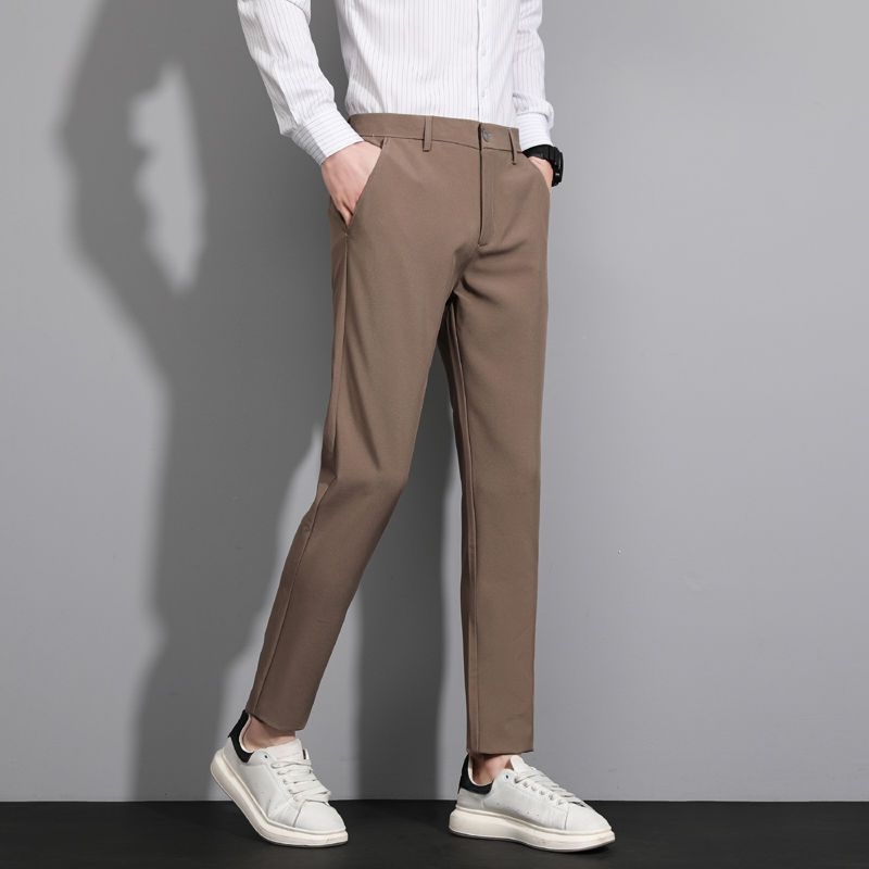 Muške cropped hlače, slim fit, korejskog stila, drapirane, jednobojne, svestrane poslovno-opuštene hlače za proljeće i jesen, ravni kroj