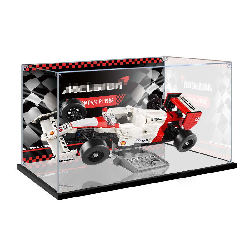 Prozirna akrilna izložbena kutija s poklopcem za prašinu za model građevinskog bloka 10330 McLaren MP4/4 i Ayrton Senna