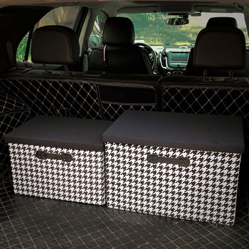 Kutija za skladištenje s poklopcem u uzorku houndstooth za prtljažnik automobila, velika tekstilna košara za odjeću