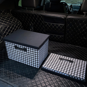 Kutija za skladištenje s poklopcem u uzorku houndstooth za prtljažnik automobila, velika tekstilna košara za odjeću