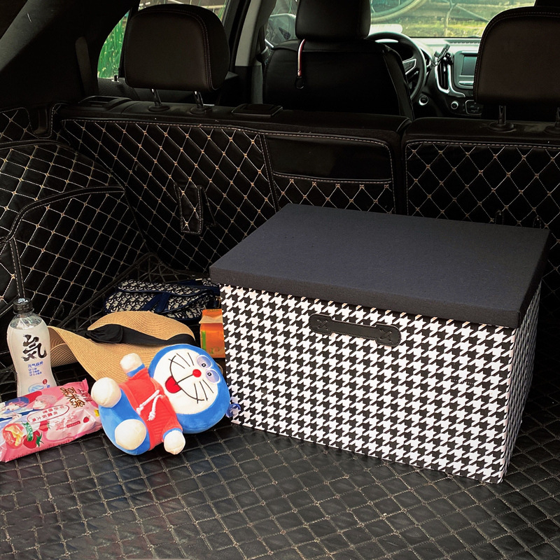 Kutija za skladištenje s poklopcem u uzorku houndstooth za prtljažnik automobila, velika tekstilna košara za odjeću