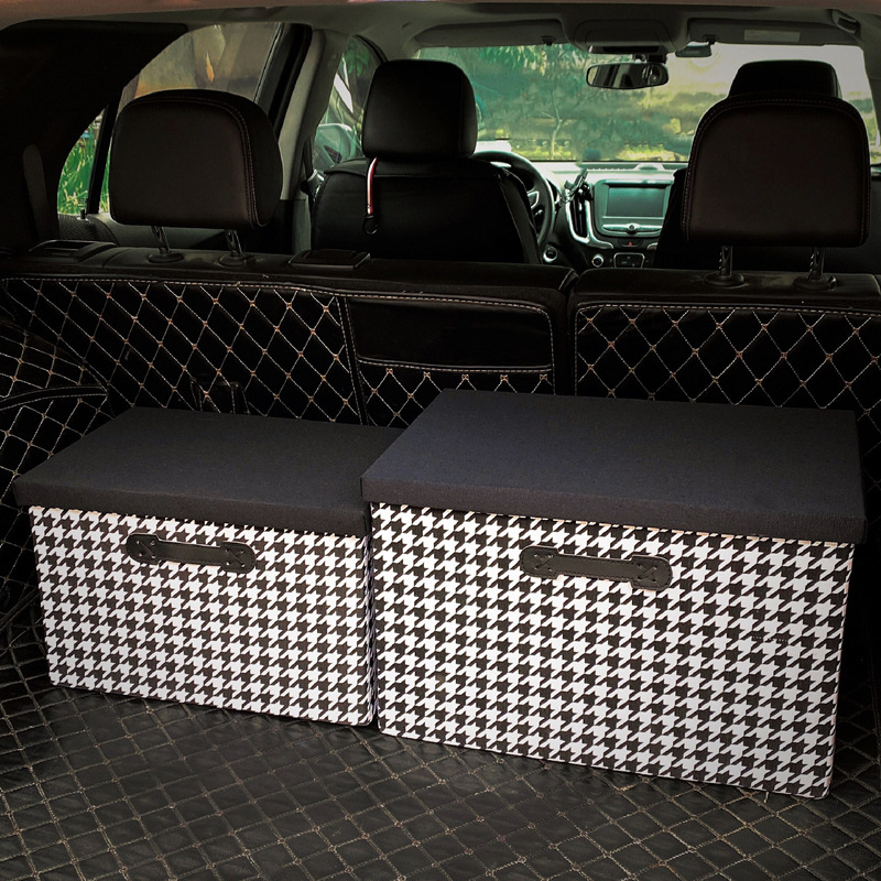 Kutija za skladištenje s poklopcem u uzorku houndstooth za prtljažnik automobila, velika tekstilna košara za odjeću