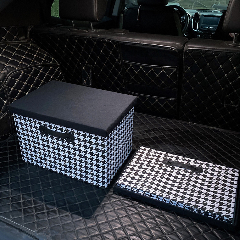 Kutija za skladištenje s poklopcem u uzorku houndstooth za prtljažnik automobila, velika tekstilna košara za odjeću