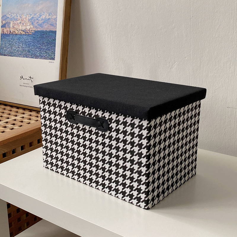 Kutija za skladištenje s poklopcem u uzorku houndstooth za prtljažnik automobila, velika tekstilna košara za odjeću