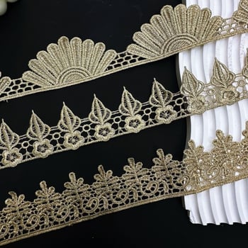 Etno čipka sa zlatom nitijom, jednostrano izrezbarena šivana čipka, ručno izrađeni DIY dodaci