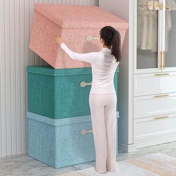 Velika platnena kutija za odlaganje odjeće, sklopivi organizator garderobe, 60L, pamuk i lan