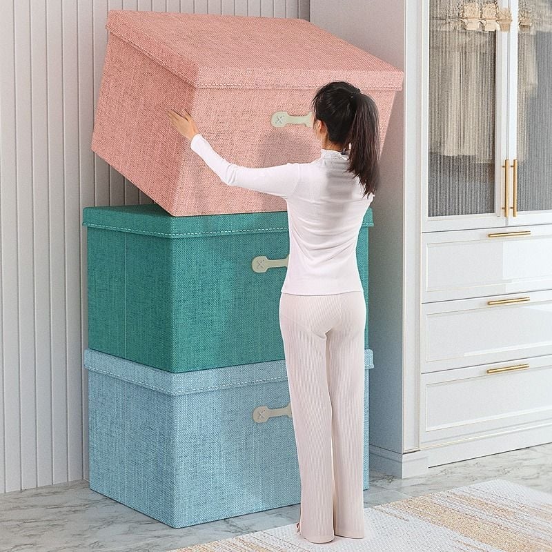 Velika platnena kutija za odlaganje odjeće, sklopivi organizator garderobe, 60L, pamuk i lan