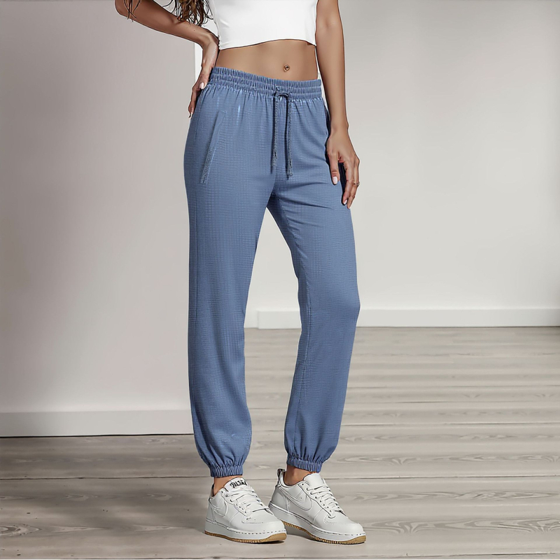 Uniszex nyári ice-silk nadrág, gyorsan száradó sportos-casual hosszú nadrág lazán szabott egyenes szár