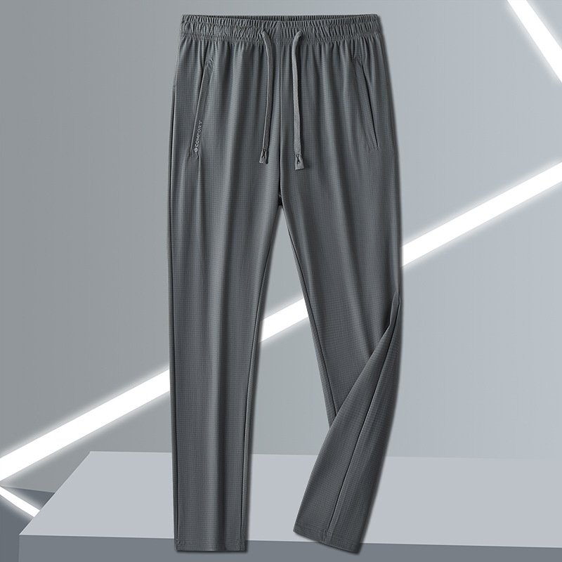 Uniszex nyári ice-silk nadrág, gyorsan száradó sportos-casual hosszú nadrág lazán szabott egyenes szár