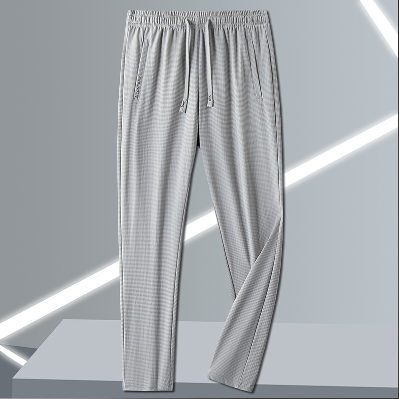Uniszex nyári ice-silk nadrág, gyorsan száradó sportos-casual hosszú nadrág lazán szabott egyenes szár