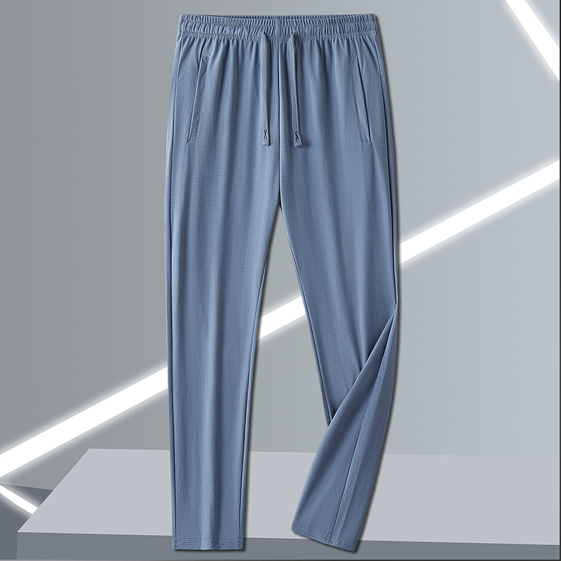 Uniszex nyári ice-silk nadrág, gyorsan száradó sportos-casual hosszú nadrág lazán szabott egyenes szár