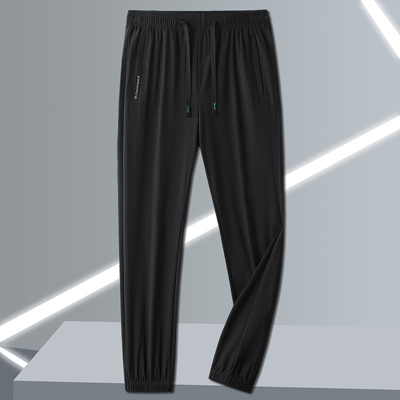 Uniszex nyári ice-silk nadrág, gyorsan száradó sportos-casual hosszú nadrág lazán szabott egyenes szár