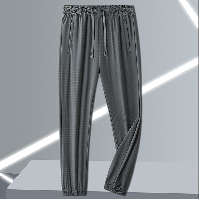 Uniszex nyári ice-silk nadrág, gyorsan száradó sportos-casual hosszú nadrág lazán szabott egyenes szár