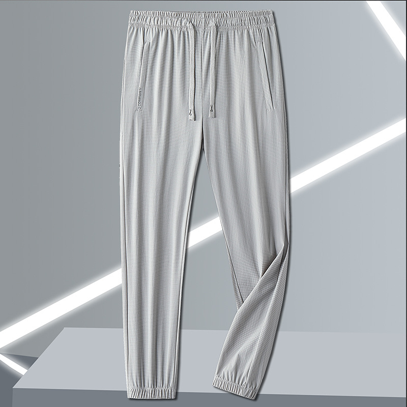 Uniszex nyári ice-silk nadrág, gyorsan száradó sportos-casual hosszú nadrág lazán szabott egyenes szár