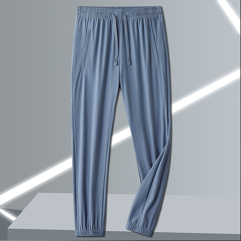 Uniszex nyári ice-silk nadrág, gyorsan száradó sportos-casual hosszú nadrág lazán szabott egyenes szár