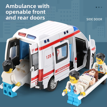 Detské sanitkové auto s otvoriteľnými dverami, kovový model 1:32, ťah späť