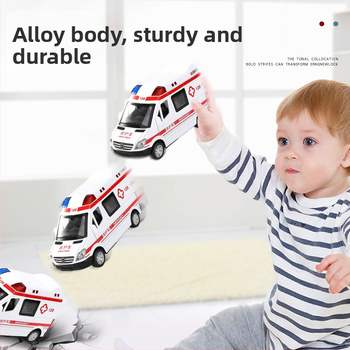 Detské sanitkové auto s otvoriteľnými dverami, kovový model 1:32, ťah späť