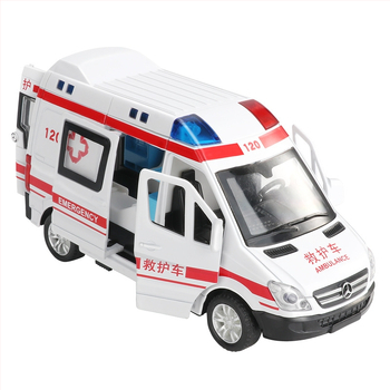 Detské sanitkové auto s otvoriteľnými dverami, kovový model 1:32, ťah späť