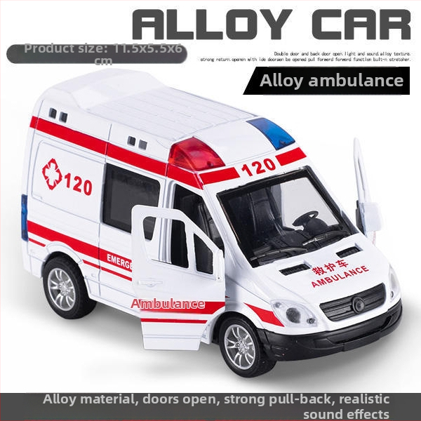 Detské sanitkové auto s otvoriteľnými dverami, kovový model 1:32, ťah späť