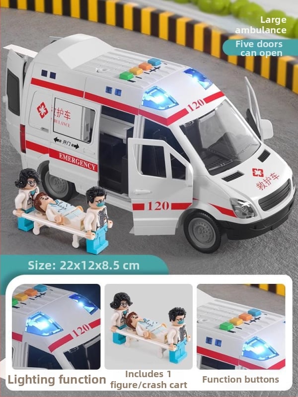 Detské sanitkové auto s otvoriteľnými dverami, kovový model 1:32, ťah späť