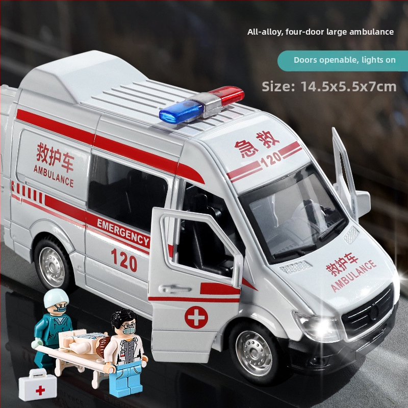 Detské sanitkové auto s otvoriteľnými dverami, kovový model 1:32, ťah späť